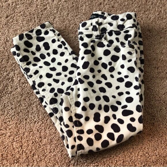 Mini Boden Cow Print Cords Girls 5Y Pants Button Close Zip Fly Black White - Picture 1 of 9